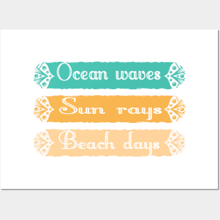 ocean waves sun rays beach days Posters and Art